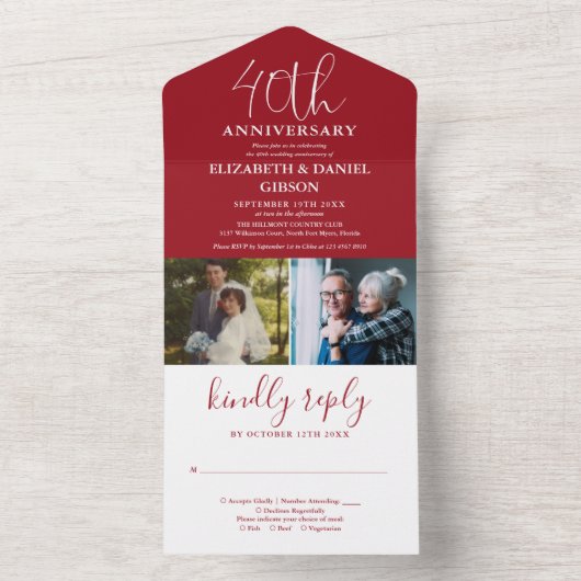 Toen en nu 2 foto 40e bruiloft Jubileum All In One Uitnodiging (Binnen)