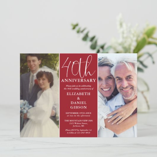 Toen en nu 2 foto 40e bruiloft Jubileum Kaart (Staand voorkant)