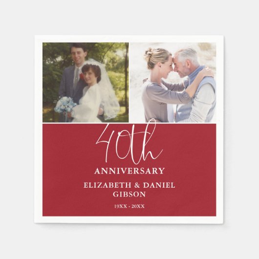 Toen en nu 2 foto 40e bruiloft Jubileum Servet (Voorkant)