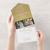 Toen en nu 2 foto 50e bruiloft Jubileum goud All In One Uitnodiging (Afscheurbaar)