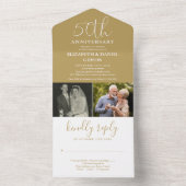 Toen en nu 2 foto 50e bruiloft Jubileum goud All In One Uitnodiging (Binnen)
