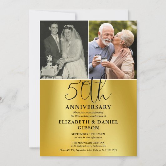 Toen en Nu 2 Foto 50ste Huwelijksverjaardag Kaart (Voorkant)