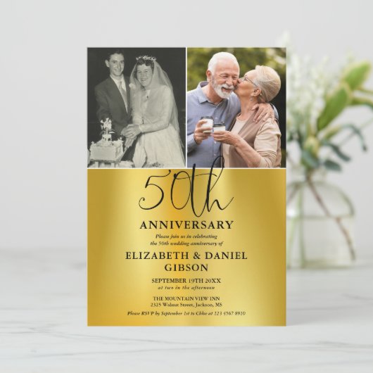 Toen en Nu 2 Foto 50ste Huwelijksverjaardag Kaart (Staand voorkant)