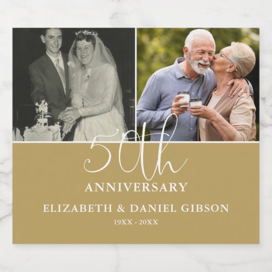 Toen En Nu 2 Foto 50ste Huwelijksverjaardag Sparkling Wijnetiket (Enkel label)