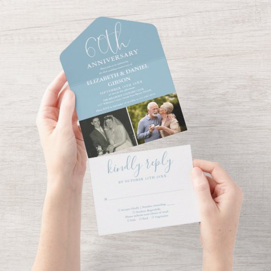 Toen en nu 2 foto 60e bruiloft Jubileum All In One Uitnodiging (Afscheurbaar)