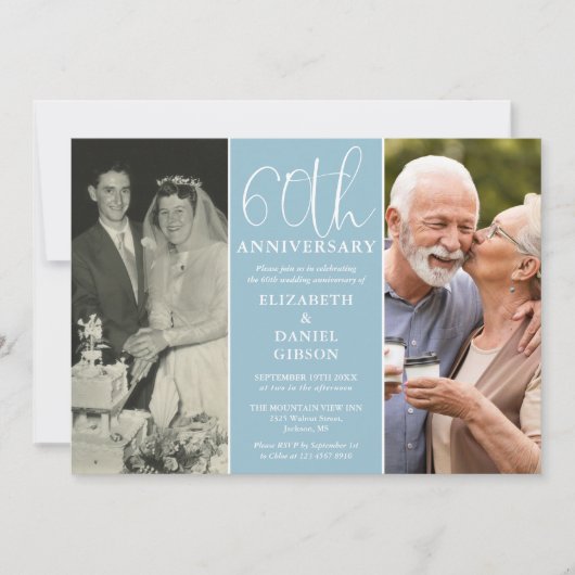 Toen en Nu 2 Foto 60ste Huwelijksjubileum Kaart (Voorkant)