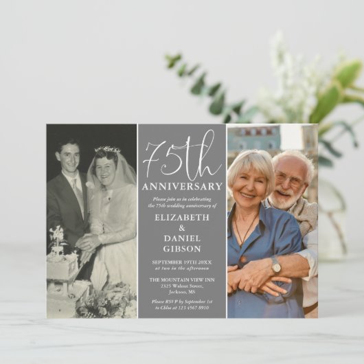 Toen en nu 2 foto 75e bruiloft Jubileum Kaart (Staand voorkant)