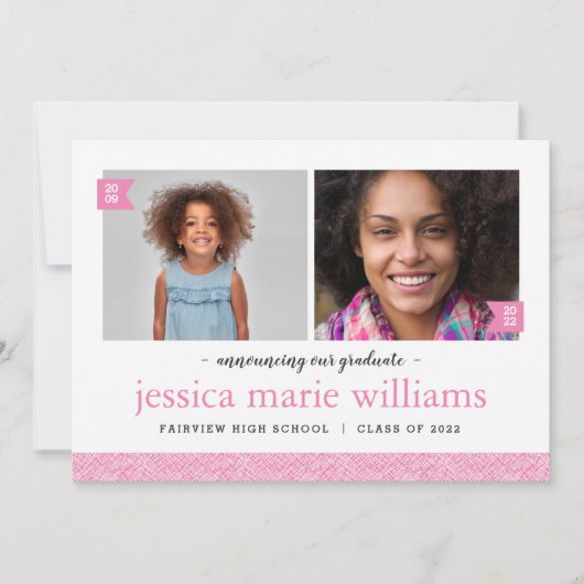 Toen en Nu 2 Foto Afstudeerfeest Uitnodiging (Voorkant)