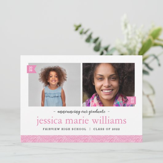 Toen en Nu 2 Foto Afstudeerfeest Uitnodiging (Staand voorkant)