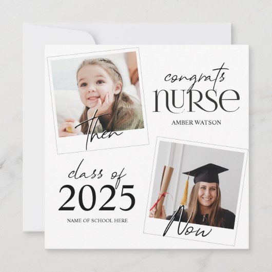 Toen en nu | 2 Foto Verpleegkundige Afstuderen Kaart (Voorkant)