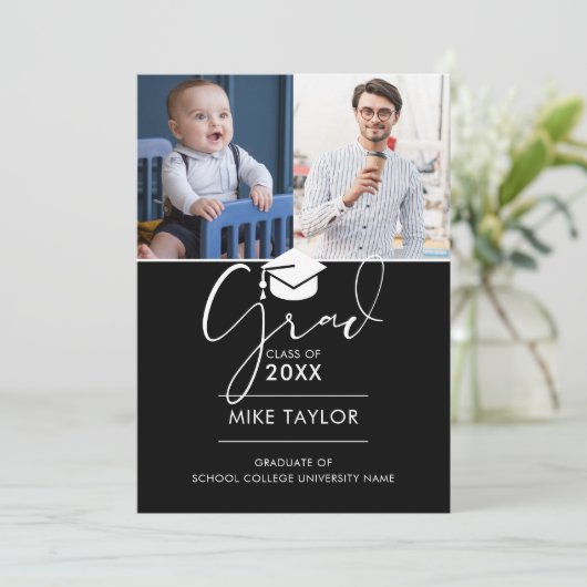 Toen en nu 3 foto Afstuderen aankondiging (Staand voorkant)