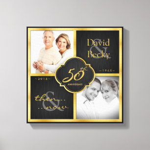 Toen en nu 50ste bruiloft Jubileum 2015 Canvas Afdruk