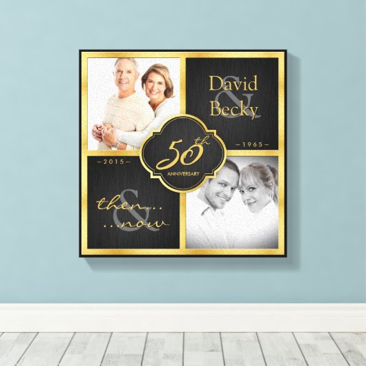 Toen en nu 50ste bruiloft Jubileum 2015 Canvas Afdruk (Insitu (Houten vloer))