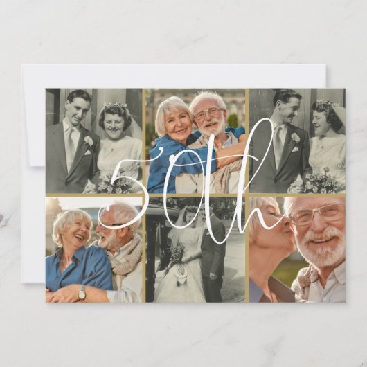 Toen en nu 6 foto 50e bruiloft Jubileum Kaart (Voorkant)