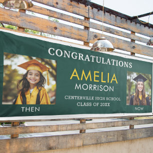 Toen en nu Emerald Green Gold Photo Afstuderen Spandoek