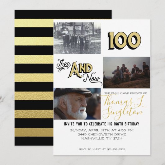 Toen en nu Fotocollage | 100ste verjaardag Kaart (Voorkant / Achterkant)