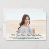 Toen en nu foto's Quinceañera Green & Gold Glitter Save The Date (Achterkant)
