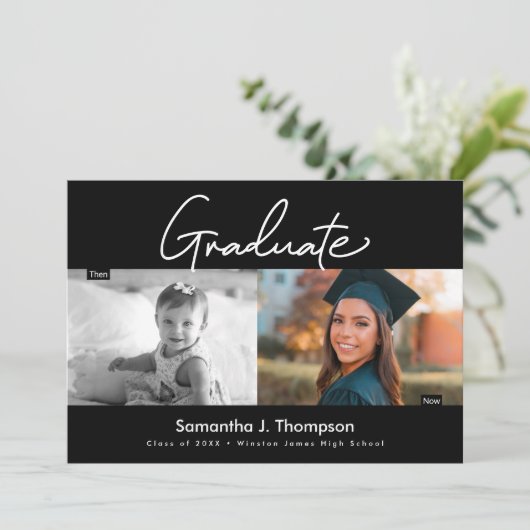 Toen en nu middelbare school Afstuderen Custom fot Kaart (Staand voorkant)