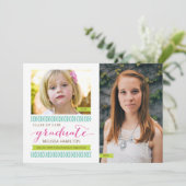 Toen en nu Mint & Pink Chevron Foto Afstuderen Kaart (Staand voorkant)
