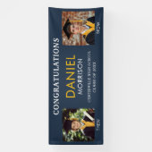 Toen en nu Navy Blue Gold Photo Afstuderen Spandoek (Verticaal)