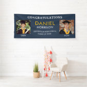 Toen en nu Navy Blue Gold Photo Afstuderen Spandoek (Insitu)