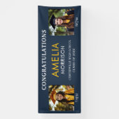 Toen en nu Navy Blue Gold Photo Afstuderen Spandoek (Verticaal)