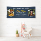 Toen en nu Navy Blue Gold Photo Afstuderen Spandoek (Insitu)