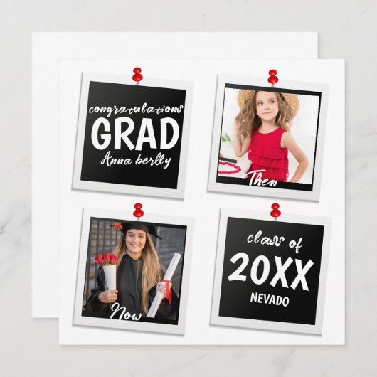 Toen en nu Schattige 2 foto's Afstuderen Aankondiging (Voorkant / Achterkant)