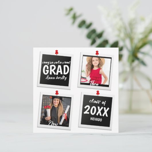 Toen en nu Schattige 2 foto's Afstuderen Aankondiging (Staand voorkant)