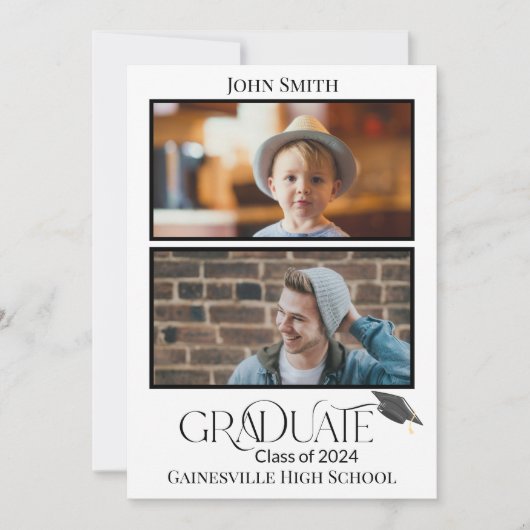 Toen en nu twee foto Afstuderen aankondiging (Voorkant)