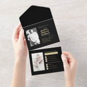 Toen en Nu Zwart Goud 50e Bruiloft Jubileum All In One Uitnodiging (Afscheurbaar)