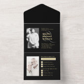 Toen en Nu Zwart Goud 50e Bruiloft Jubileum All In One Uitnodiging (Binnen)