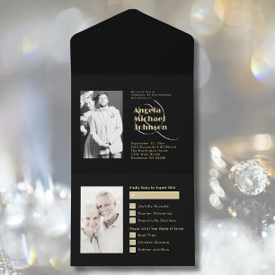 Toen en Nu Zwart Goud 50e Bruiloft Jubileum All In One Uitnodiging