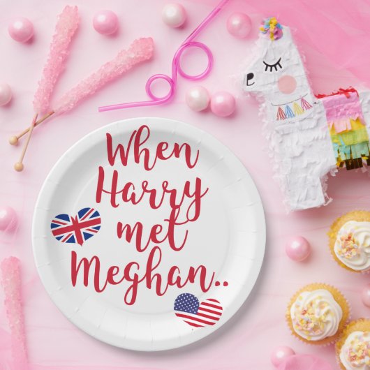 Toen Harry Meghan ontmoette | Fun Royal Wedding Papieren Bordje (Feest)