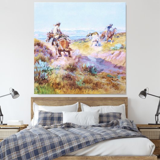 “Toen koeien wild waren” van Charles M Russell Canvas Afdruk (Insitu (Slaapkamer))