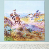 “Toen koeien wild waren” van Charles M Russell Canvas Afdruk (Insitu (Houten vloer))