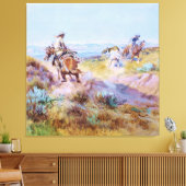 “Toen koeien wild waren” van Charles M Russell Canvas Afdruk (Insitu (Woonkamer))