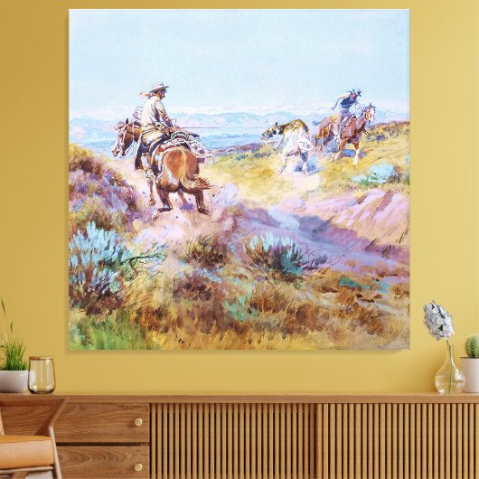 “Toen koeien wild waren” van Charles M Russell Canvas Afdruk (Insitu (Woonkamer))