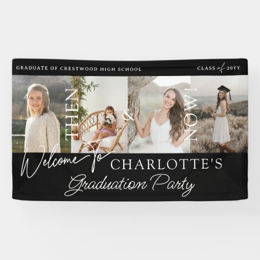Toen & Nu Afstuderen Party Afstudeerder Foto's Wel Spandoek (Horizontaal)