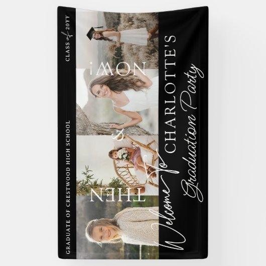 Toen & Nu Afstuderen Party Afstudeerder Foto's Wel Spandoek (Verticaal)