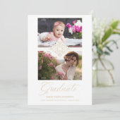 Toen & Nu Chic Gold 2 Foto's Ornament Afstuderen Kaart (Staand voorkant)