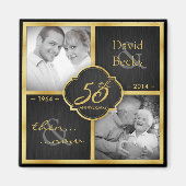 Toen & Nu Elegant Zwart en Goud 50e Bruiloft Magneet (Voorkant)