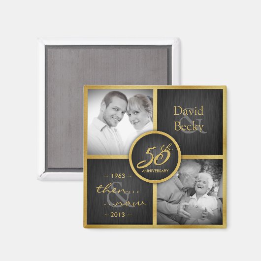 Toen & Nu Elegant Zwart en Goud 50e Bruiloft Magneet (Voorkant / Achterkant)