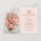 Toen & Nu Foto's Afstuderen Bewaar de datum roze Aankondigingskaart (Voorkant)
