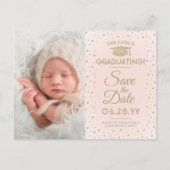 Toen & Nu Foto's Afstuderen Bewaar de datum roze Aankondigingskaart (Voorkant)