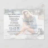 Toen & Nu Foto's Quinceañera Save the Date Blue Uitnodiging Briefkaart (Achterkant)