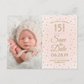 Toen & Nu Foto's Quinceañera Save the Date Pink Uitnodiging Briefkaart (Voorkant)