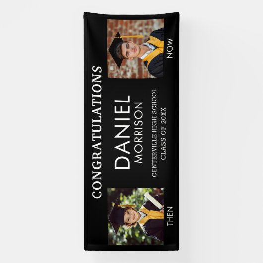 Toen & Nu Zwart Wit Foto Afstuderen Afstudeerder Spandoek (Verticaal)