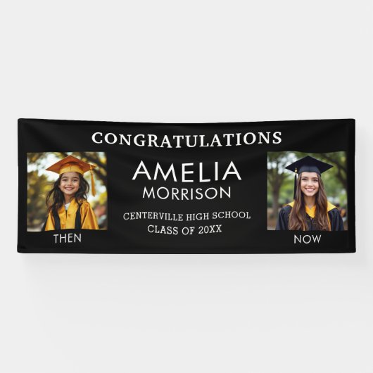 Toen & Nu Zwart Wit Foto Afstuderen Afstuderen Spandoek (Horizontaal)