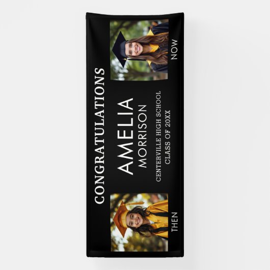 Toen & Nu Zwart Wit Foto Afstuderen Afstuderen Spandoek (Verticaal)